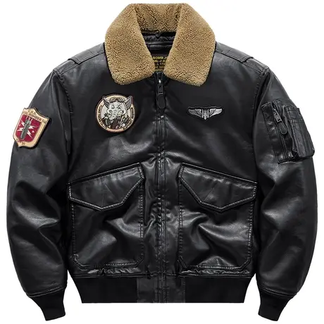 VIP复古飞行员皮衣男冬季加厚棉服可拆卸毛领保暖棉袄机车服外套商品大图