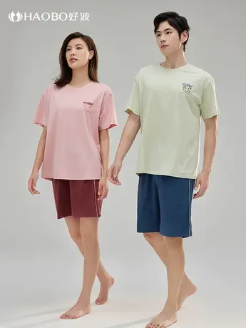情侣款睡衣夏薄款舒适透气家居服女睡衣套装短袖T恤短裤家居服商品大图