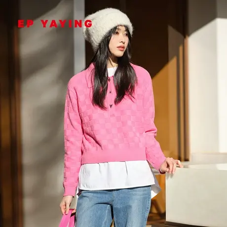 EP YAYING雅莹女装 羊毛羊绒格纹肌理针织衫 2024春装新品9518A商品大图