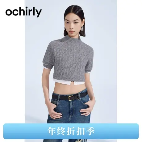 【软糯山羊绒】欧时力 羊毛半高领短款毛衣女2023新款秋装奶奶风图片