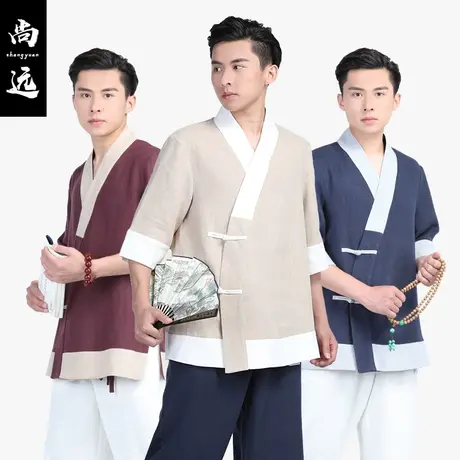 尚远春夏苎麻棉汉服唐装衬衫中国风禅意茶服T恤上衣居士服禅修服图片