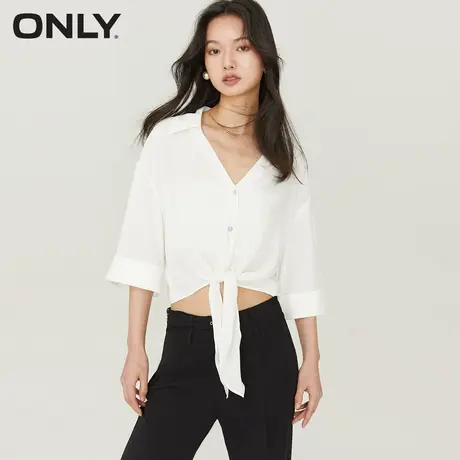 ONLY奥莱夏季新款气质百搭设计感收腰短款V领衬衫女商品大图