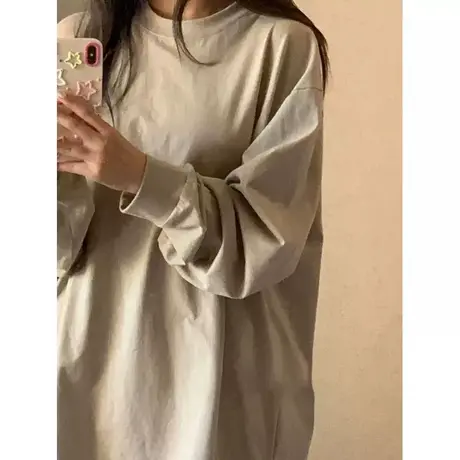 韩版大码宽松长袖T恤女春季外穿内搭打底衫2024新款纯棉上衣潮牌商品大图
