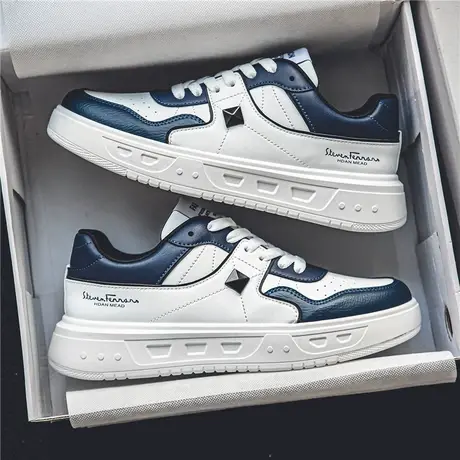 网红爆款男鞋春季潮流百搭休闲板鞋学生皮面防水运动厚底小白潮鞋图片