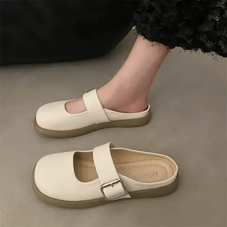 外穿包头半拖鞋女鞋2024年春季新款轻便百搭ins超火玛丽珍平底鞋商品大图