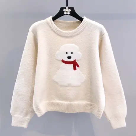 日系卡通小狗套头毛衣女冬季2024新款宽松慵懒风加厚针织打底衫图片