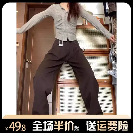 工装牛仔裤女秋冬2023新款高腰显瘦休闲宽松美式复古直筒阔腿裤子图片