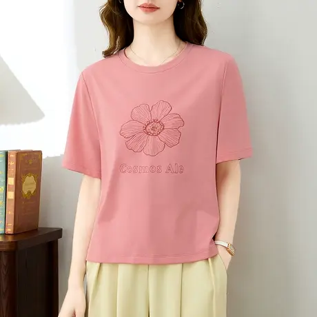 纯棉短袖t恤女夏装2024年新款时尚高级感上衣重工刺绣半袖体恤衫商品大图