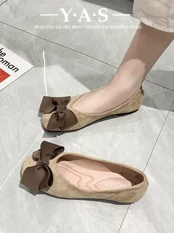 可爱蝴蝶结豆豆鞋女2024春秋新款平底淑女仙女鞋软底舒适孕妇单鞋图片