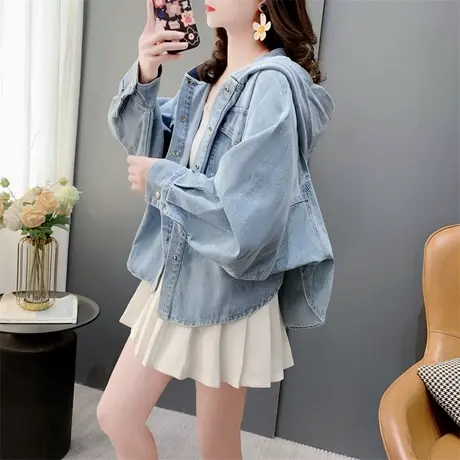 设计感休闲连帽牛仔外套女春季2024年新款宽松慵懒风百搭衬衫上衣商品大图