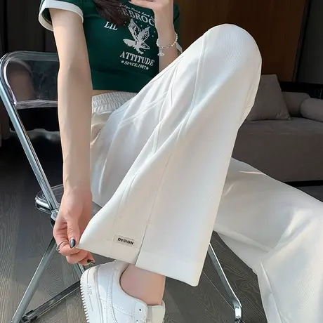 米白色阔腿裤女春秋季2024新款高腰显瘦垂感拖地宽松休闲直筒裤子图片