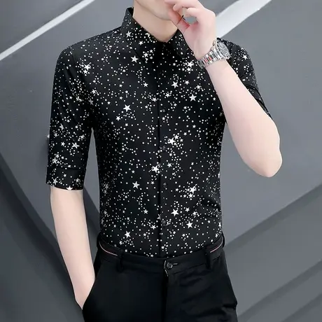 短袖夏装衬衫男士韩版痞帅气七分袖ins潮牌碎花中袖夏季精神衬衣商品大图