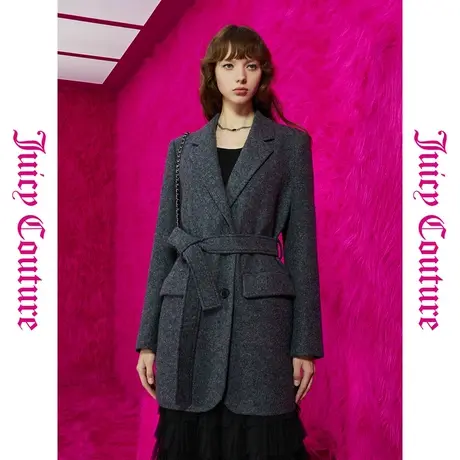 Juicy Couture橘滋初秋冬款清冷雾感西装扣系腰粗花呢大衣商品大图