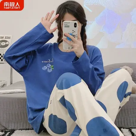 睡衣女春秋款纯棉夏款带胸垫一体长袖秀丽家居服女款2024新款春款商品大图