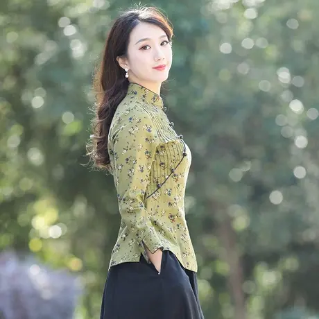 筠雅改良旗袍上衣女春秋唐装女中国风新中式盘扣茶服复古显瘦外套商品大图