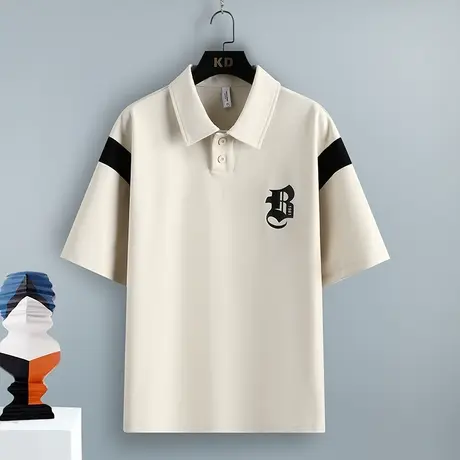 冰丝polo衫男短袖夏季宽松休闲翻领t恤男潮牌简约印花半袖体恤衫T商品大图