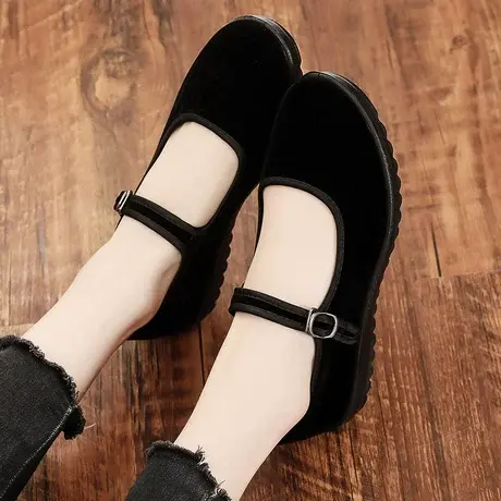 老北京布鞋旗舰店官方女鞋正品女黑绒鞋平底单鞋女新款软底老布鞋商品大图