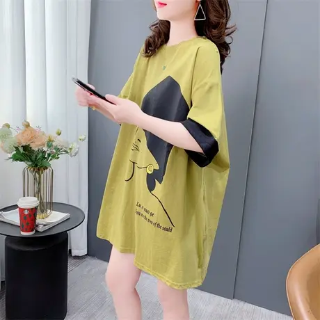 中长款大码短袖t恤女夏季2023新款宽松休闲减龄百搭ins潮半袖上衣商品大图