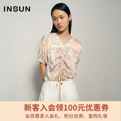 恩裳商场同款蝴蝶型设计灵动V领袖口收口时尚雪纺衫商品大图