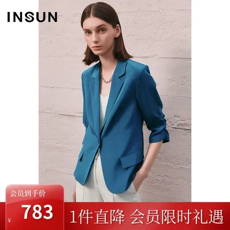 恩裳COVER2023夏季新款舒适亲肤桑蚕丝混纺简约修身七分袖西装女商品大图