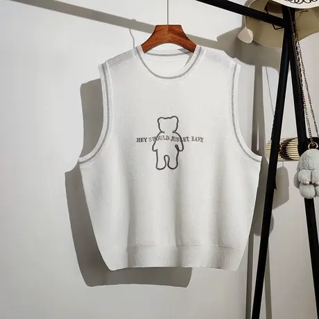 针织马甲女背心春秋新款韩版宽松圆领无袖休闲毛衣坎肩上衣外穿潮图片