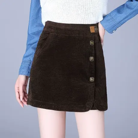 灯芯绒a字裙裤女秋冬2023新款高腰显瘦包臀短裤时尚百搭休闲裤子商品大图