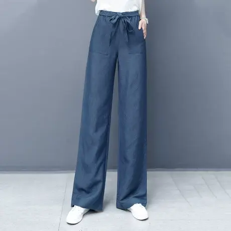 棉麻裤女阔腿裤垂感秋季2023年新款时尚亚麻宽松直筒休闲拖地裤子商品大图