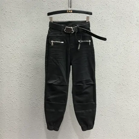 港味潮休闲帅气黑色工装裤女2023秋季新款百搭宽松高腰束脚牛仔裤图片