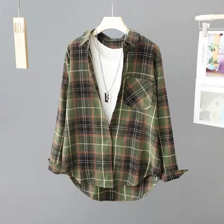 百搭格子衬衫女慵懒风复古经典宽松衬衣开衫外套叠穿长袖上衣潮图片