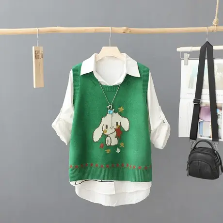 文艺提花圆领针织衫马甲背心外套女2023新款秋装坎肩无袖毛衣马夹图片
