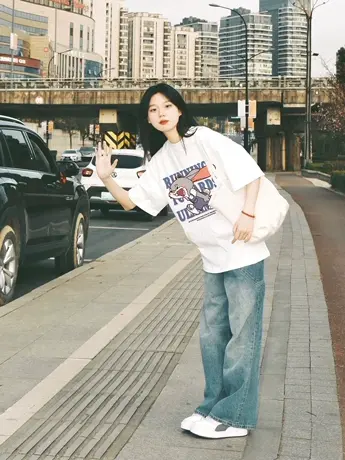 白色纯棉短袖t恤女夏季小个子oversize潮宽松百搭设计感小众上衣商品大图