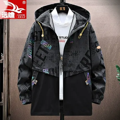 男士外套男春秋季2023新款连帽宽松百搭上衣拼接潮牌休闲夹克男款商品大图