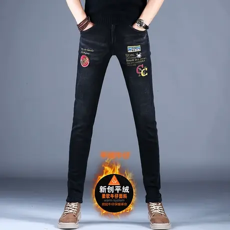 2023男士新款牛仔裤子简约时尚刺绣修身小脚裤棉弹男潮牌百搭棉弹商品大图