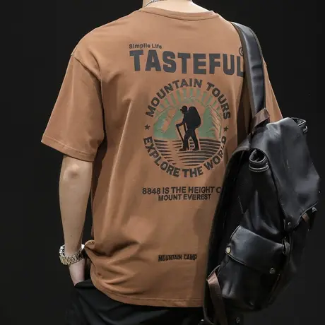 重磅美式短袖t恤男夏季潮牌23新款宽松大码男士印花体恤纯棉男款商品大图