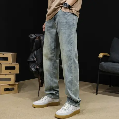 直筒牛仔裤男美式高街潮牌阔腿春秋宽松男款复古裤子秋季2023新款商品大图