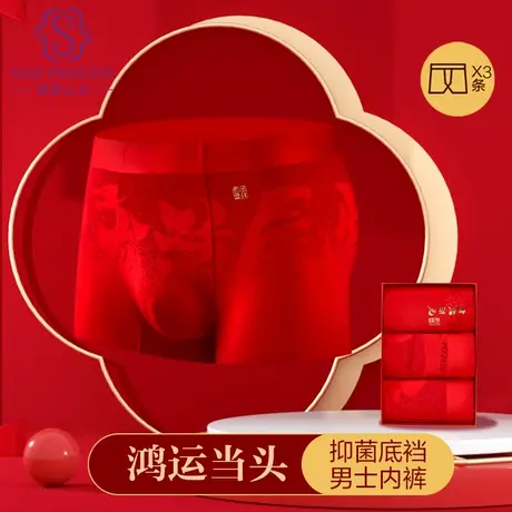 茜茜公主本命年红色内裤男士龙年礼盒秋冬莫代尔平角裤送男友结婚商品大图