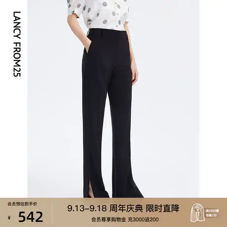 朗姿法式复古高腰直筒裤子职业西装裤女夏季新款黑色休闲拖地裤商品大图