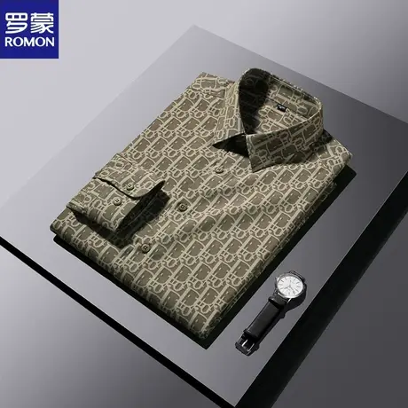 罗蒙字母印花衬衫男青年2024新款时尚休闲男士衬衣长袖春秋潮寸衫图片