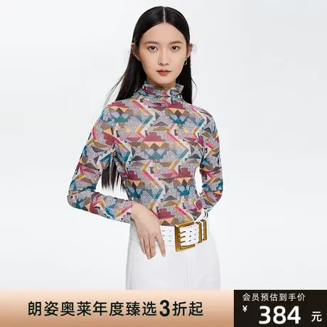 LANCY/朗姿长袖打底透气印花T恤新款女士装同款专柜正品图片