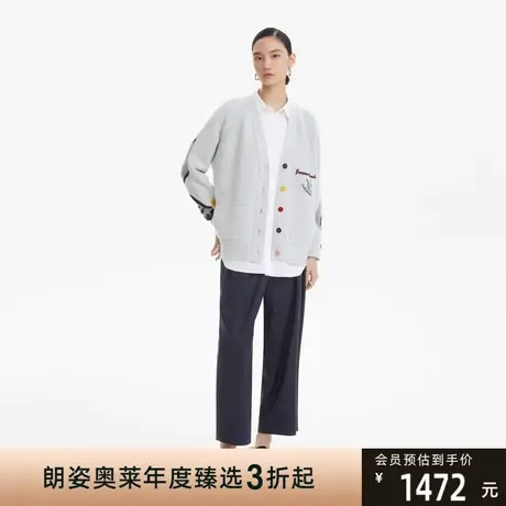 LANCY/朗姿高级羊毛衫秋季新款开衫女高级印花设计感长袖外套商品大图