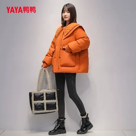 鸭鸭羽绒服女2023年秋冬新款短款时尚双层大翻领韩版外套C图片