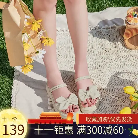 戈美其2023夏季新款露趾蝴蝶结凉鞋女仙女风百搭防滑平底女凉拖鞋图片