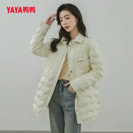 鸭鸭羽绒服女2023年冬季新品常规款衬衫领纯色韩版休闲加厚外套Z图片