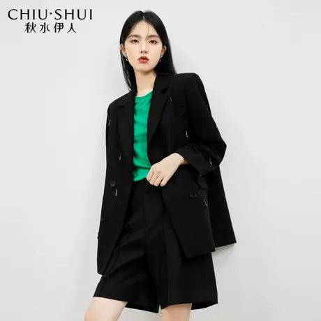 秋水伊人设计感黑色西装女2023秋季新款高级感百搭中长款西服外套图片
