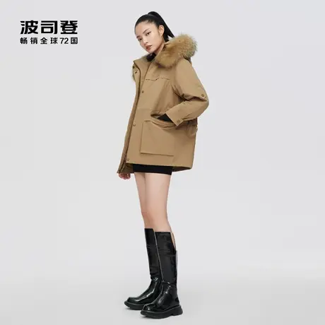 波司登羽绒服女貉子毛领时尚工装派克宽松甜酷羽绒服奥莱图片