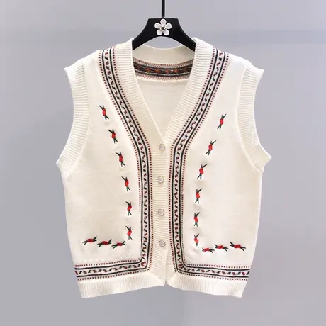 复古民族风绣花针织马甲女2023年春装新款设计感V领无袖毛衣开衫商品大图