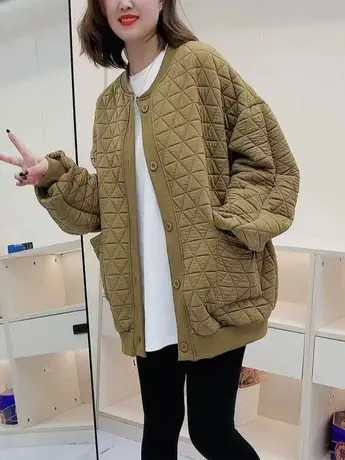 欧货站压花开衫外套女2023秋季新款宽松时尚单排扣百搭休闲上衣潮商品大图