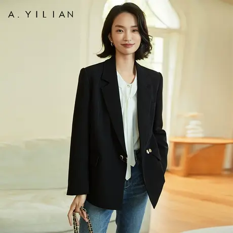 阿依莲时尚西装小外套女士春秋装2023年新款气质休闲黑色西装外套图片
