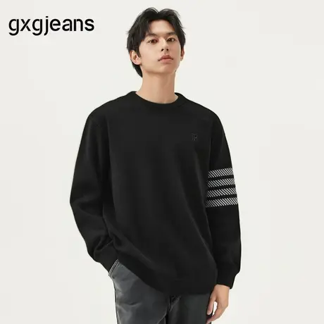 gxg.jeans男装 黑色撞色设计雪尼尔圆领毛衣针织衫男 25年春新品图片