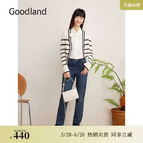 【美丽诺羊毛】Goodland美地2024冬季新款撞色条纹毛针织衫图片